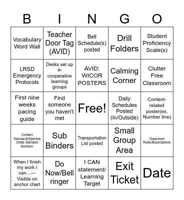 School Culture Expectations Bingo Card
