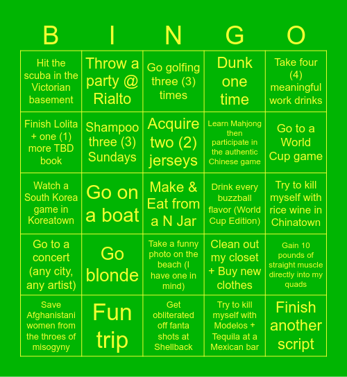 Sepehr's Summer 2026 Bingo Bango Bongo Bingo Card