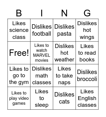 Likes and Dislikes Bingo! Bingo Card