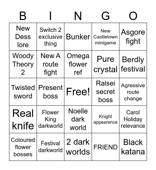 Deltarune Chapter 5 Bingo Card