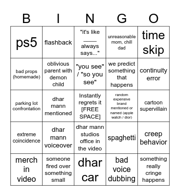 Dhar Mann Bingo v4 Bingo Card