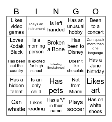 Breakthrough BINGO! Bingo Card