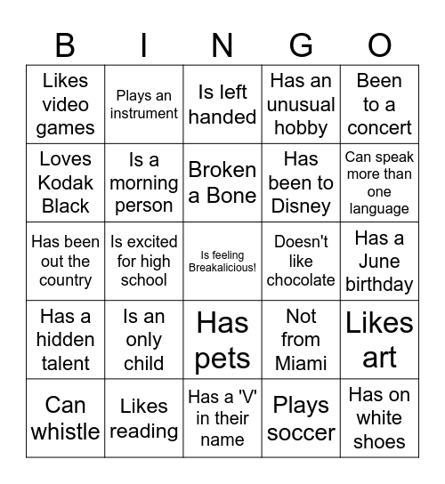 Breakthrough BINGO! Bingo Card