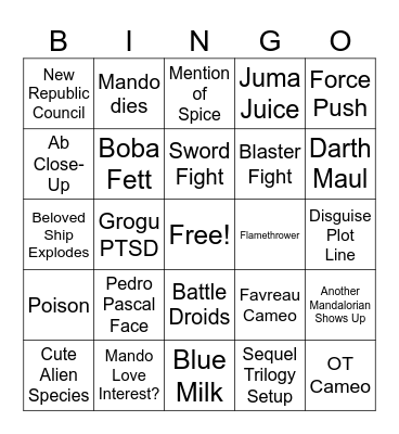 The Mandalorian and Grogu Bingo Card