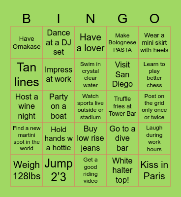 Summer 20 Six Bingo Card