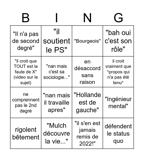 React à Mulch Bingo Card