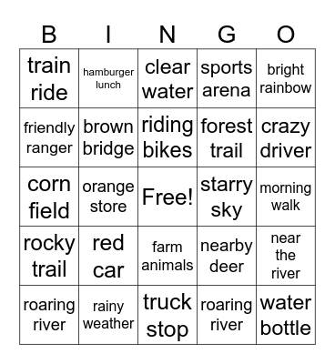 Aleman Road Trip Bingo Card