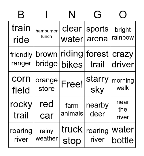 Aleman Road Trip Bingo Card