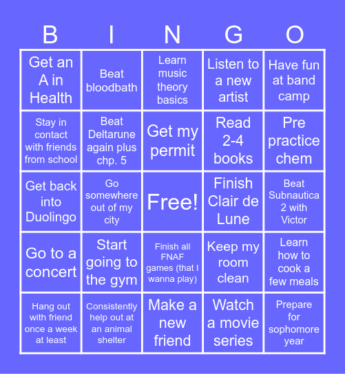 Summer Bingo Chart Bingo Card