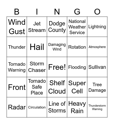Over Reaction Storm Center Bingo Card