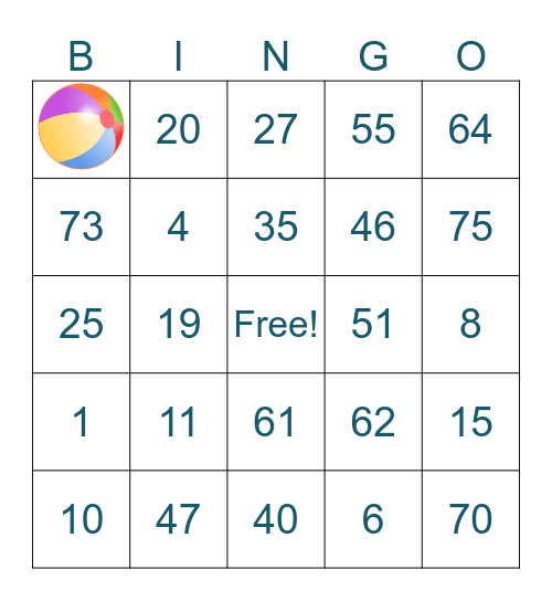 SUMMER POOL PARTY Bingo Card