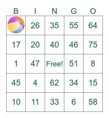 SUMMER POOL PARTY Bingo Card