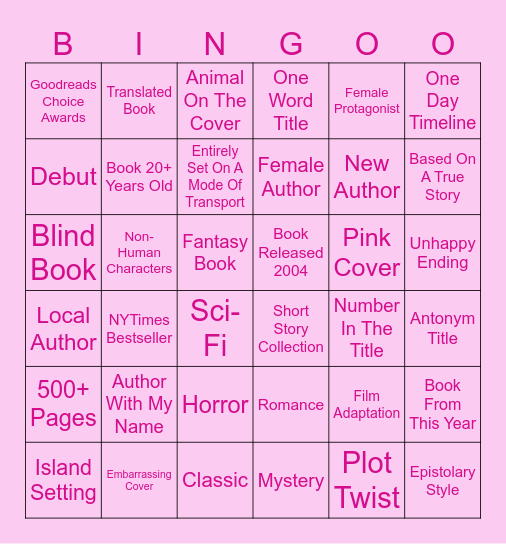 Book Bingo Card
