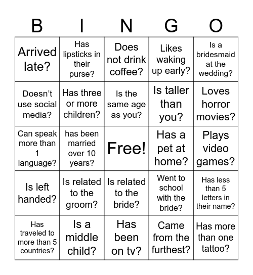 Find the guest who Bingo Card