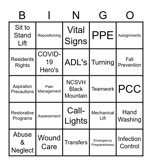 National C.N.A. Week Bingo Card