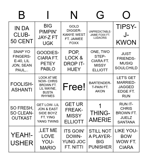 2000'S HIP HOP & R Bingo Card