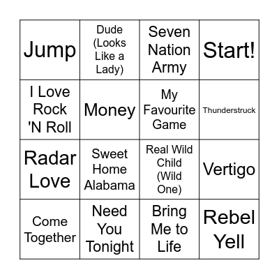 Rock Bingo Card