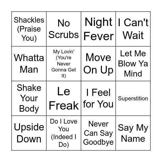 Disco/Soul/R&B Bingo Card