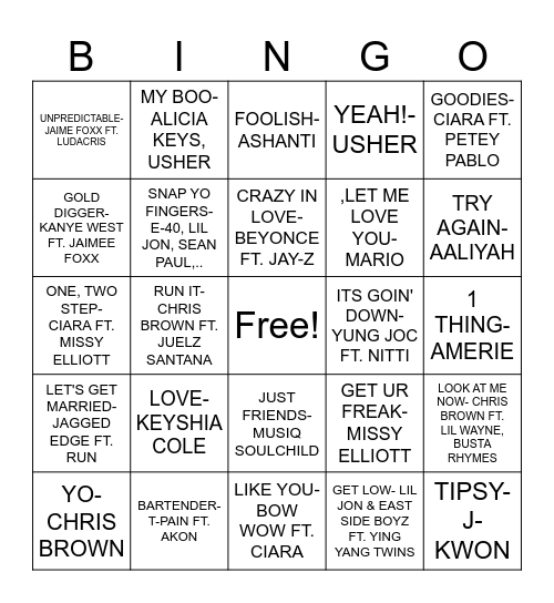 2000'S HIP HOP & R&B Bingo Card
