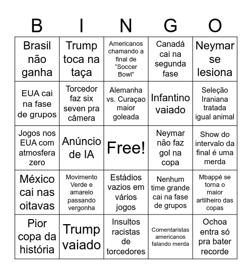 Bingo da copa Bingo Card
