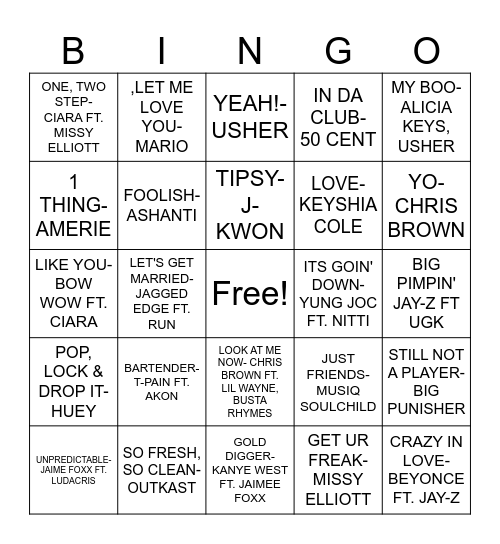 2000'S HIP HOP & R&B Bingo Card