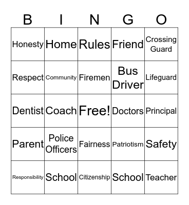 Safety and Citizens Bingo Card