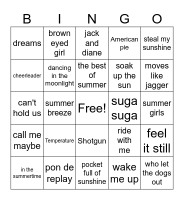 A little Summer Time Throwbacks Bingo Card