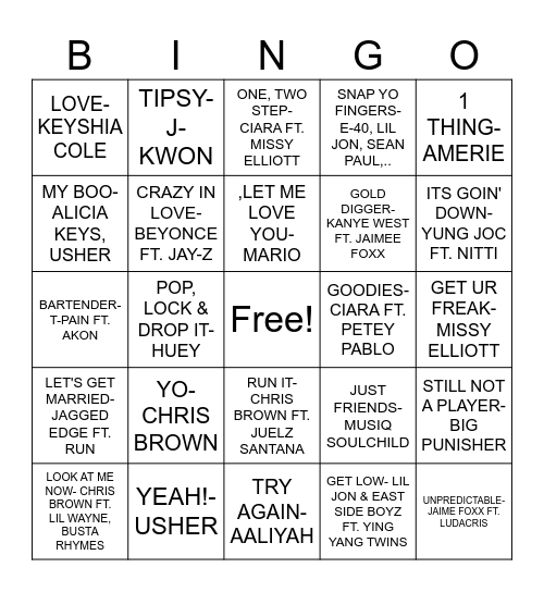 2000'S HIP HOP & R&B Bingo Card