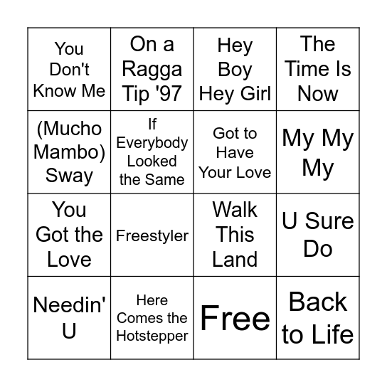 Dance Bingo Card