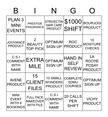 COSMETICS CUSTOMER SERVICE BINGO Card