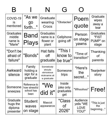 Graduation Bingo Card