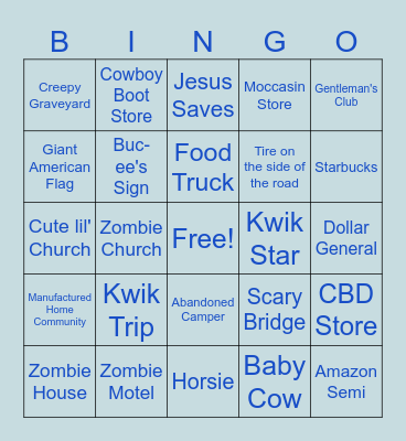 Road Trip Bingo Card