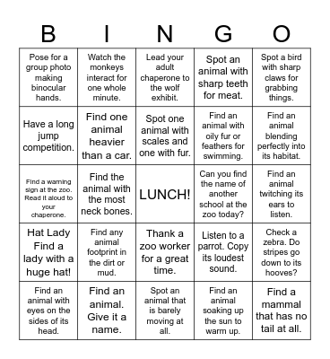 Bloomsburg Zoo Bingo! Bingo Card