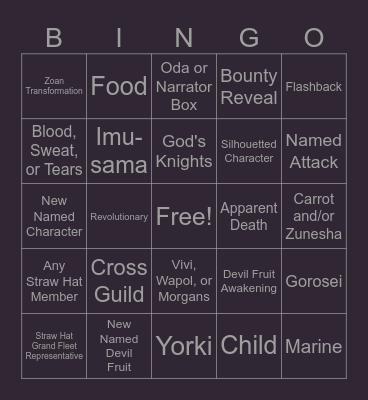 One Piece Chapter 1185 Bingo Card