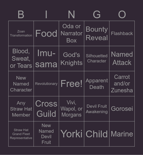 One Piece Chapter 1185 Bingo Card