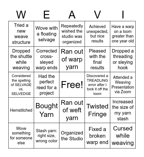 Weaving Bingo Card