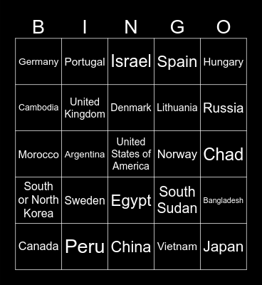 Country Bingo Card