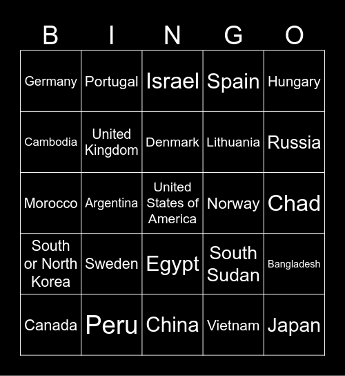 Country Bingo Card