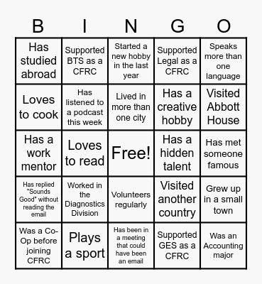 CFRC Event Bingo Card