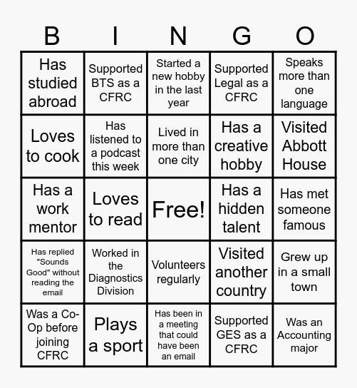 CFRC Event Bingo Card