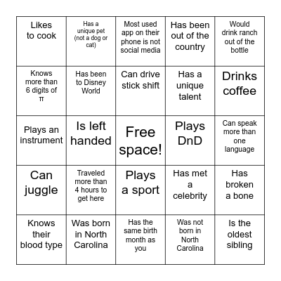 Find Someone Who... Bingo Card