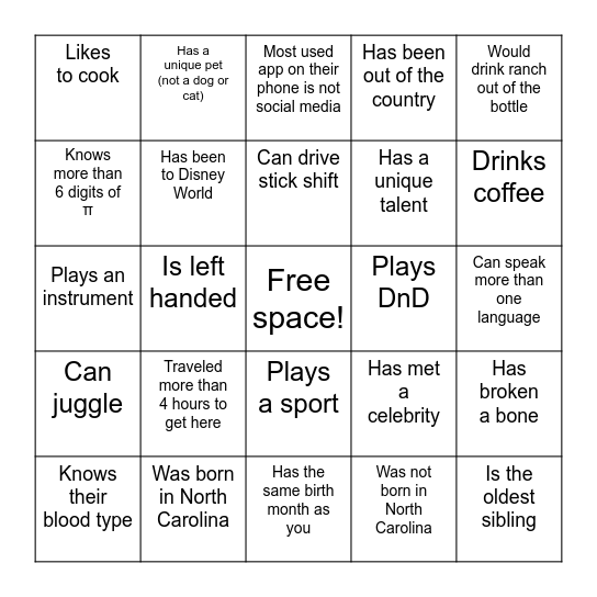 Find Someone Who... Bingo Card