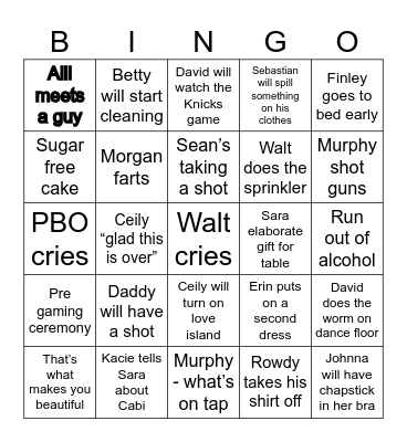 Erin Wedding Bingo Card