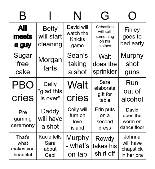 Erin Wedding Bingo Card