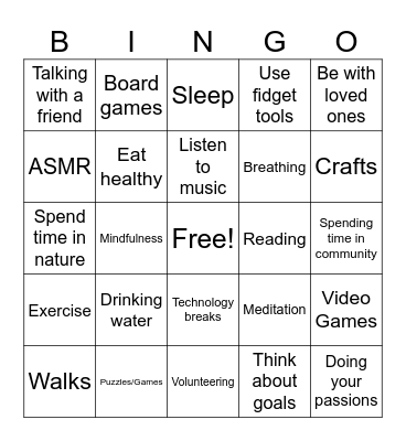 What self care strategies do your fellow campers use? Bingo Card