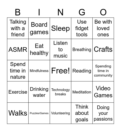 What self care strategies do your fellow campers use? Bingo Card