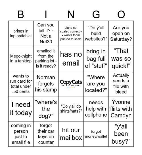 CopyCats Bingo Card