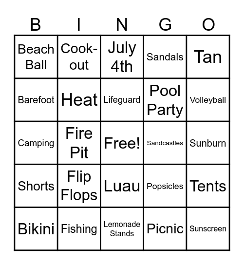 SUMMER Bingo Card
