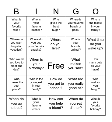Get to know you! Bingo Card