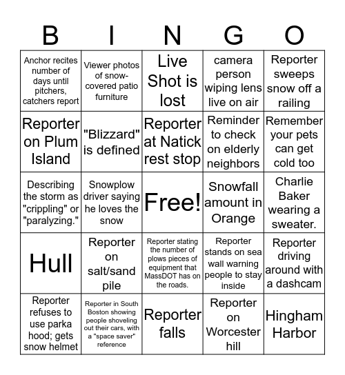 UHub Snow Bingo Card